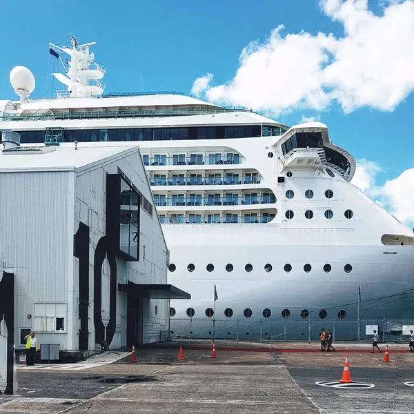 Auckland limanındaki beyaz Pasifik yolcu gemileri.