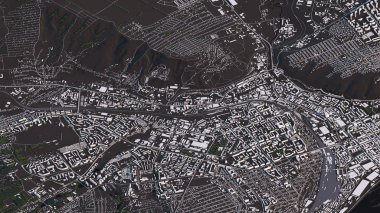 3d izometrik peyzaj yollar ve binalarda Krasnoyarsk haritası