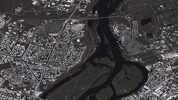 3d izometrik peyzaj yollar ve binalarda Krasnoyarsk haritası