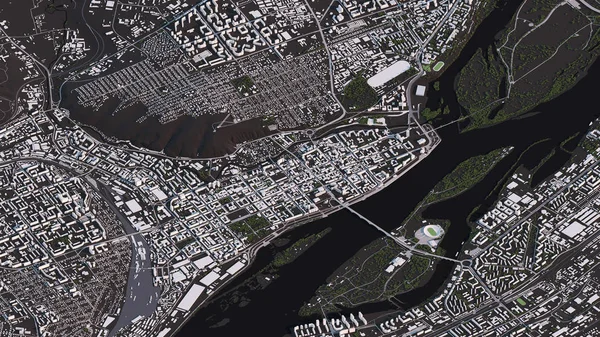 3d izometrik peyzaj yollar ve binalarda Krasnoyarsk haritası
