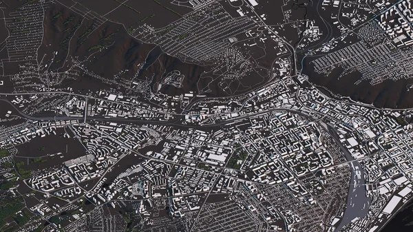 3d izometrik peyzaj yollar ve binalarda Krasnoyarsk haritası