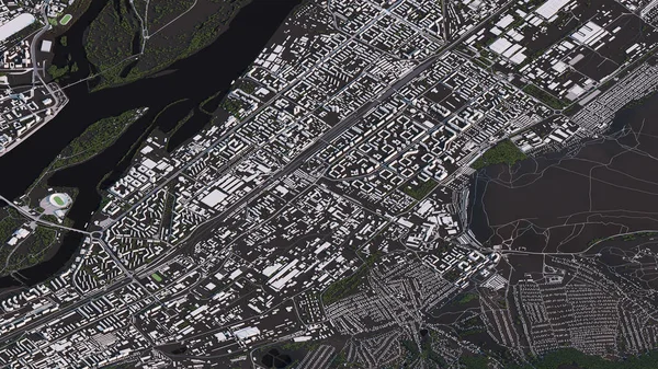 3d izometrik peyzaj yollar ve binalarda Krasnoyarsk haritası