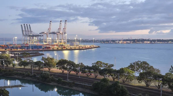 Fergusson Container Terminal Judges Bay Auckland, New Zealand in sunrise — Stock Photo, Image