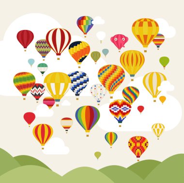 Çeşitli renkli desenlerile balonlar bir dizi. düz tasarım tarzı minimal vektör illüstrasyon.