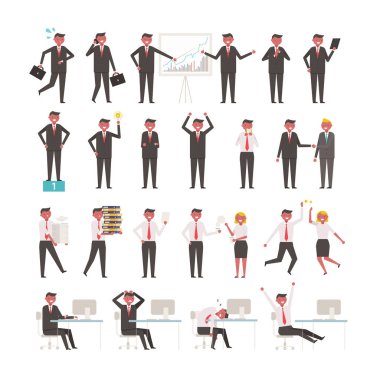 işadamının çeşitli davranışları. düz tasarım tarzı minimal vektör illüstrasyon.