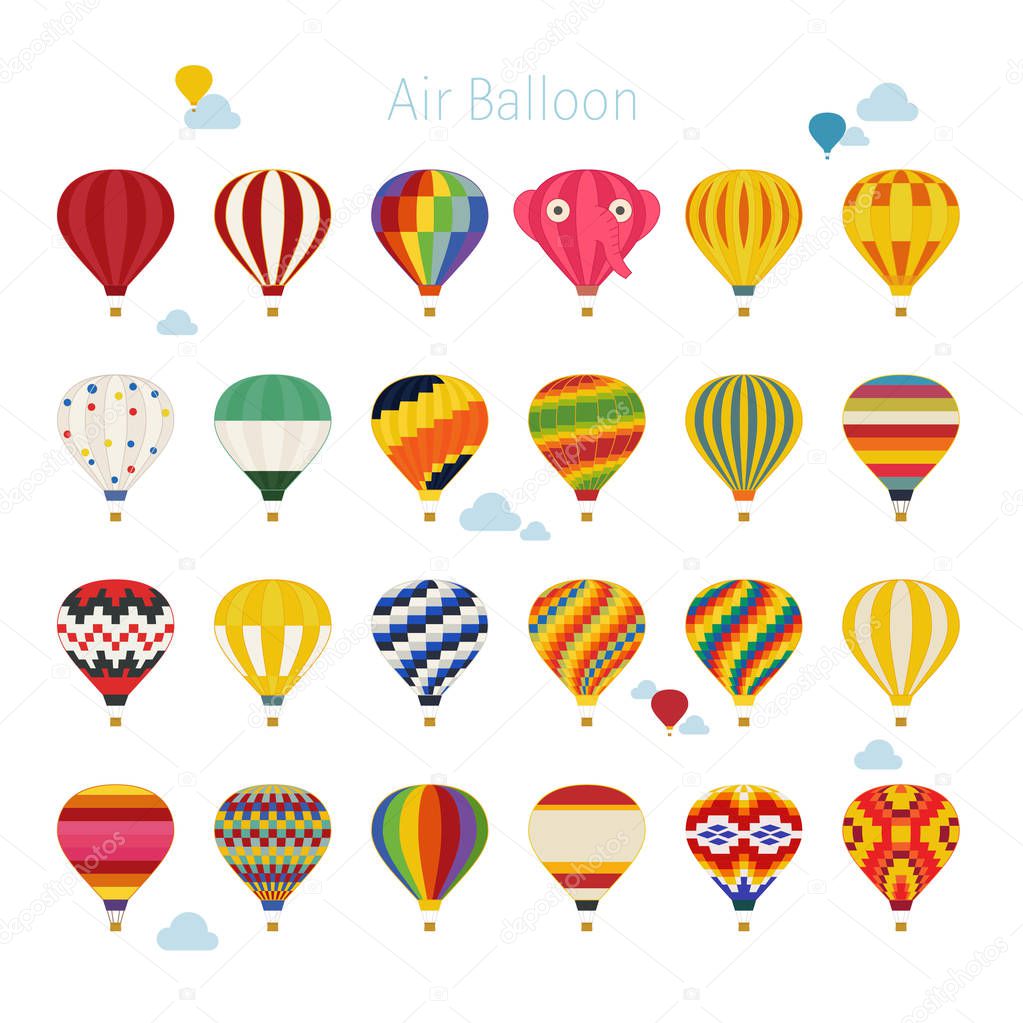 Various types of hot air balloons. flat design style minimal vector illustration.
