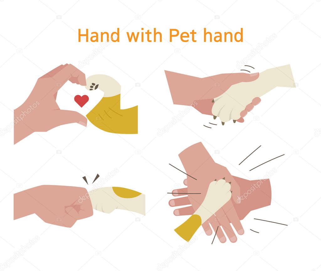 pet and human hand gesture. flat design style minimal vector illustration.