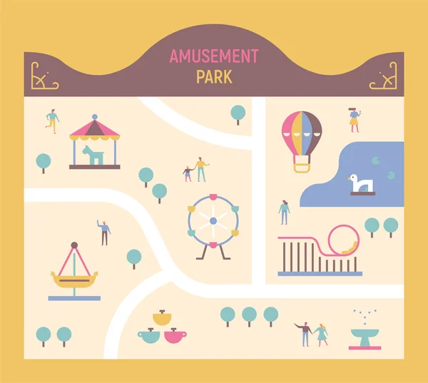 Mapa Del Parque Atracciones Diseño Plano Estilo Mínima Ilustración Vectorial — Archivo Imágenes Vectoriales