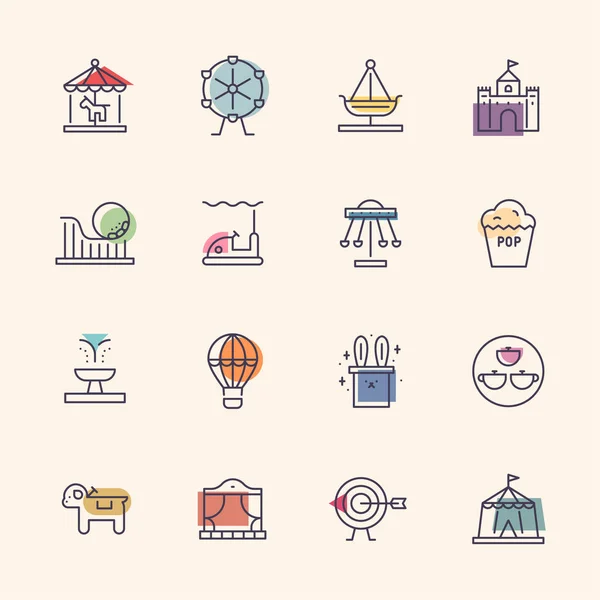 Ride Amusement Park Line Style Icons Flat Design Style Minimal — Stock Vector