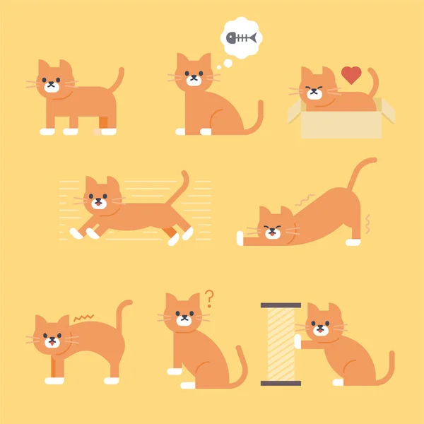 Sehari Dari Kucing Lucu Gaya Desain Datar Gambar Vektor Minimal - Stok Vektor