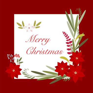 Noel dekoratif tebrik kartı bırakır. düz tasarım tarzı minimal vektör illüstrasyon.