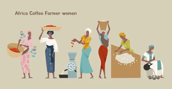 Conjunto Caracteres Mujer Agricultora Café Diseño Plano Estilo Mínima Ilustración — Archivo Imágenes Vectoriales