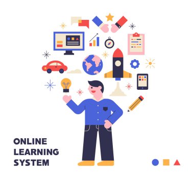 online eğitim sistemi için simgeler ve öğrenci karakterleri