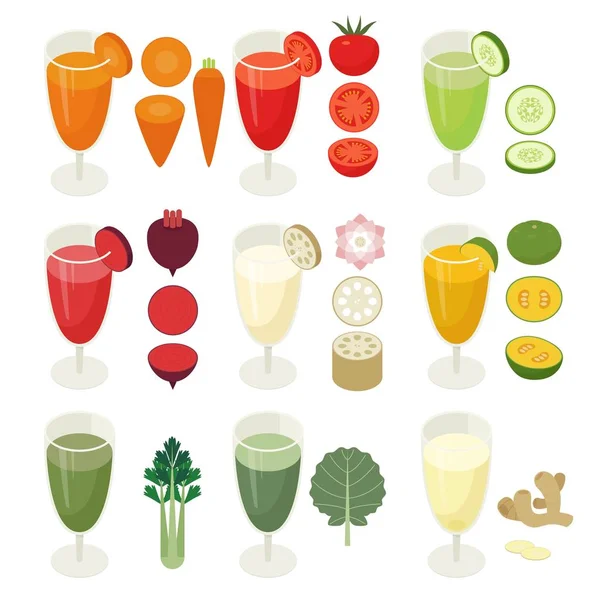 Diseño Isométrico Bebidas Vegetales Una Taza Jugo Iconos Vegetales Diseño — Vector de stock