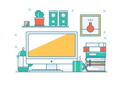 anahat stil masası ayarı illustration.düz tasarım tarzı minimal vektör illüstrasyon.