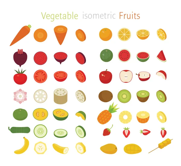 Gemüse Und Obst Set Flaches Design Minimale Vektorillustration — Stockvektor