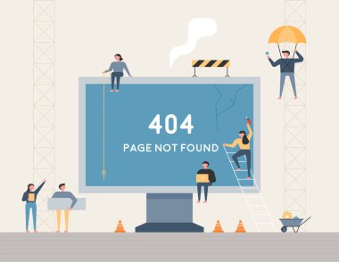 Web sayfası hata sabitleme küçük insanlar kavramı. düz tasarım tarzı minimal vektör illüstrasyon.