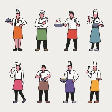 Anahat tarzı şef karakterleri. düz tasarım tarzı minimal vektör illüstrasyon.