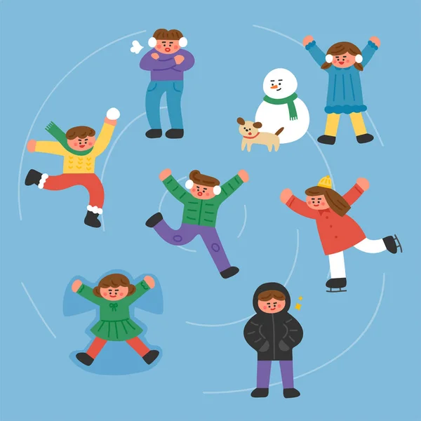 Χαριτωμένα Παιδιά Κάνουν Πατινάζ Στον Πάγο Επίπεδη Σχεδίαση Στυλ Ελάχιστη — Διανυσματικό Αρχείο