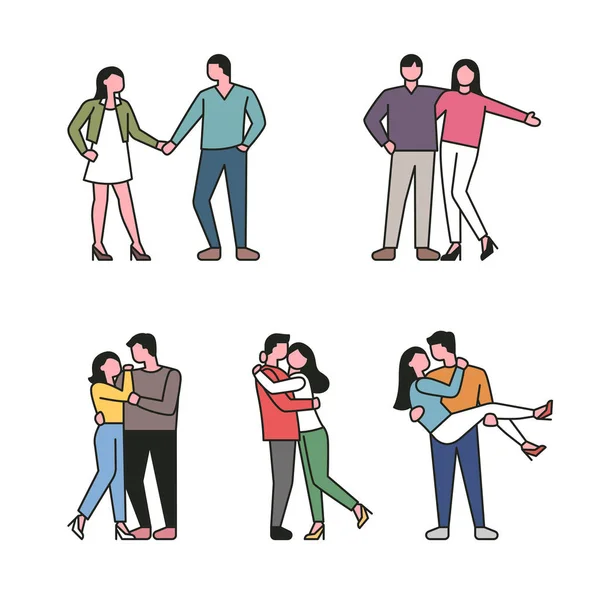 Pareja Pose Carácter Conjunto Estilo Contorno Diseño Plano Estilo Mínima — Archivo Imágenes Vectoriales