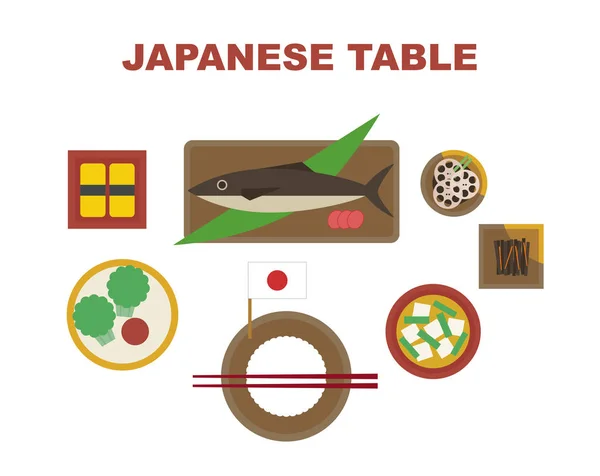 Mesa Jantar Japonesa Design Plano Estilo Mínimo Vetor Ilustração — Vetor de Stock