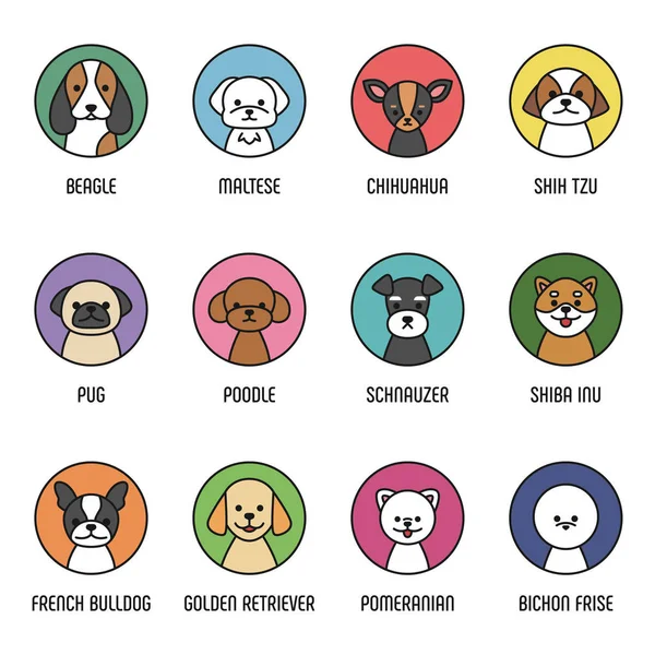 Cute Dog Face Icons Flat Design Style Minimal Vector Illustration — Stock Vector