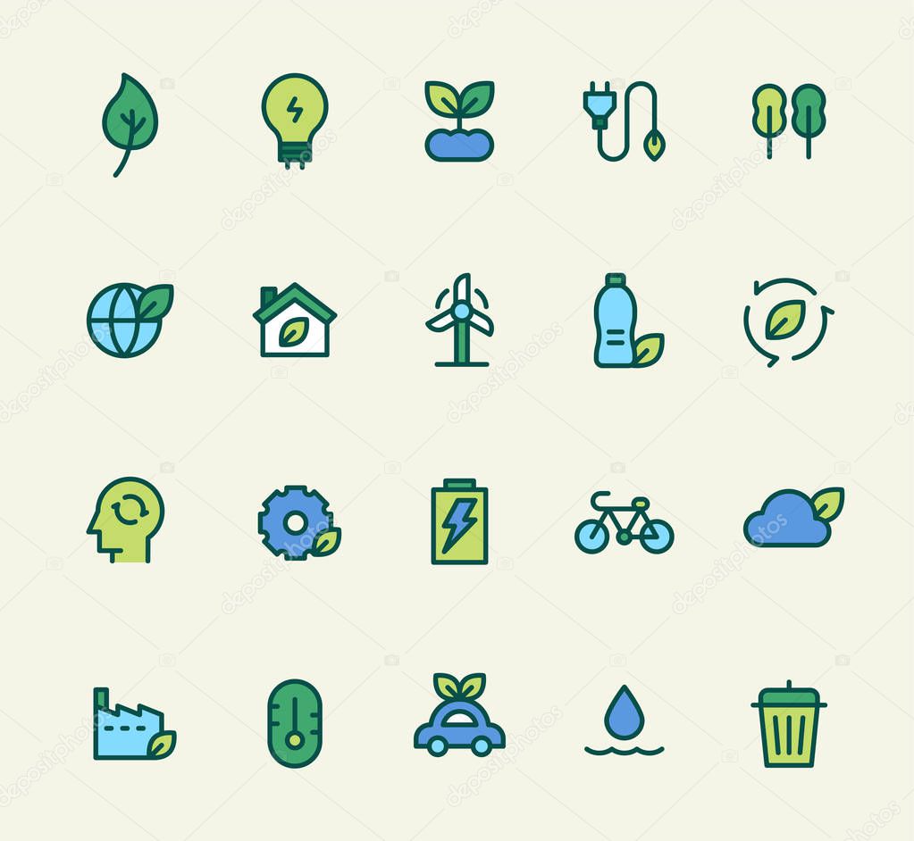 Environment icon set. flat design style minimal vector illustration.