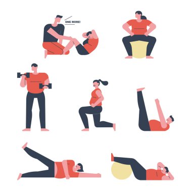 Şişmanlar ağırlık antrenmanı yapıyor. düz tasarım biçimi asgari vektör çizimi.