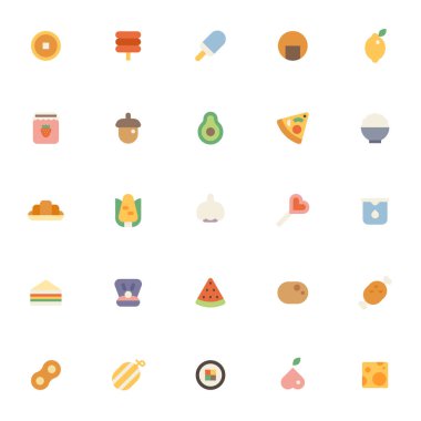 Çeşitli yemek ikonları koleksiyonu seti. düz tasarım biçimi asgari vektör çizimi.
