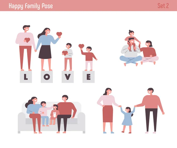 Set Karakter Keluarga Bahagia Gaya Desain Datar Gambar Vektor Minimal - Stok Vektor