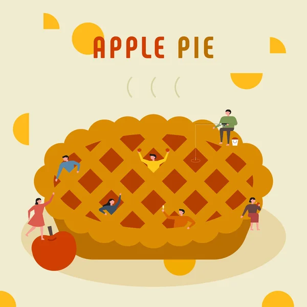 Маленькие Люди Делают Огромные Яблочные Пироги Плоский Дизайн Минимальная Векторная — стоковый вектор