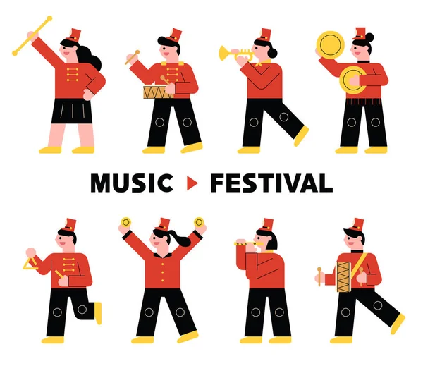 Символ Инструментальной Группы Красной Форме Играющей Музыкальном Инструменте Плоский Дизайн — стоковый вектор