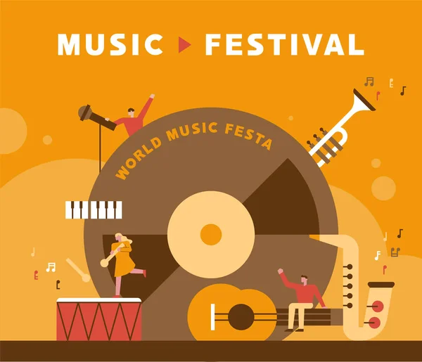 Musikfestival Plakat Flaches Design Minimale Vektorillustration — Stockvektor