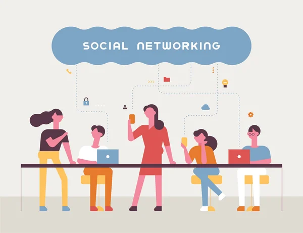 Banner Poster Van Sociaal Netwerk Concept Teamleden Werken Samen Aan — Stockvector