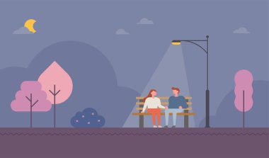 Romantik çift gecenin bir yarısı bankta oturuyor..