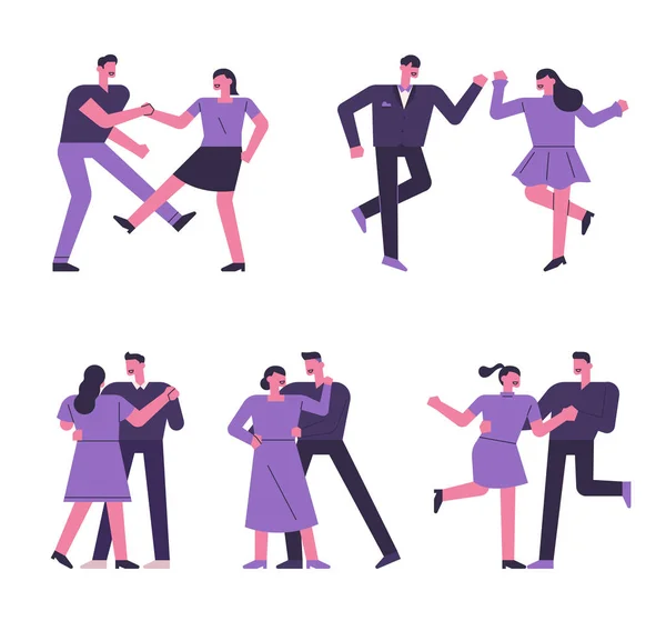 Couple Character Set Dancing Variously — 图库矢量图片