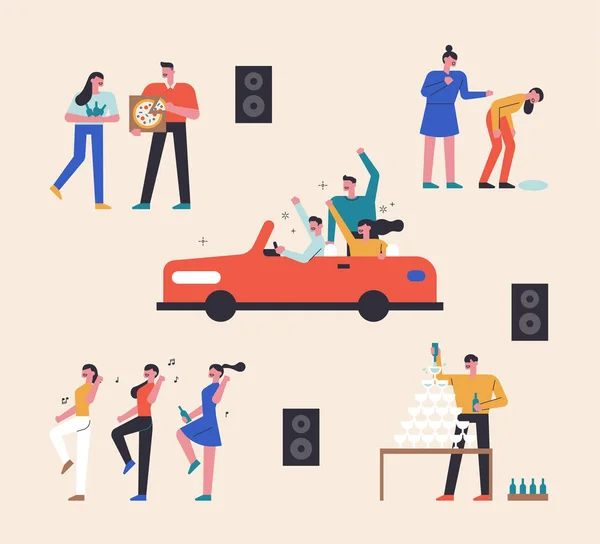 People Have Fun Partying Club People Convertible Car People Dancing — Stockvector