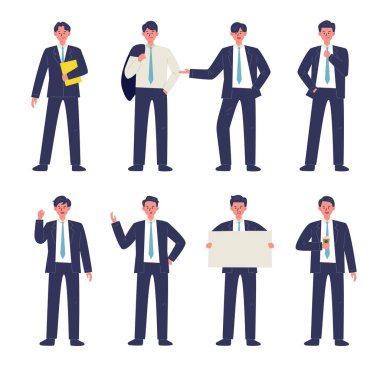 Takım elbiseli işadamlarının çeşitli jestleri.