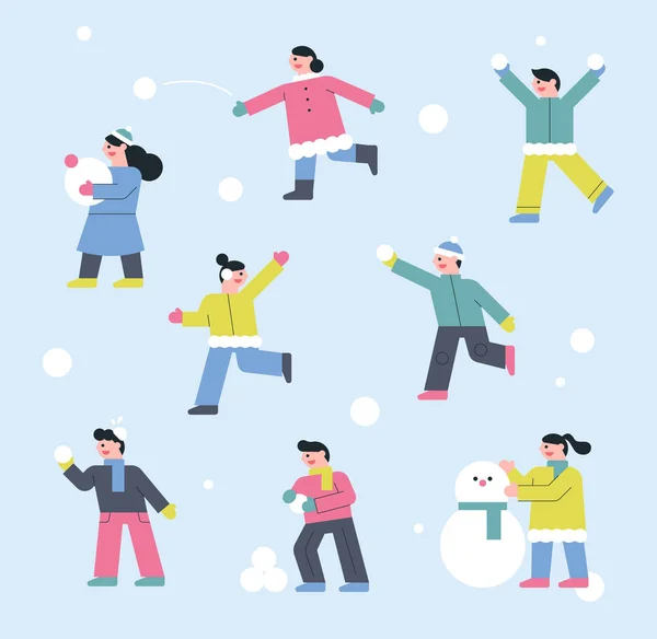 Παιδιά Παίζουν Χιόνι Μια Χιονισμένη Μέρα — Διανυσματικό Αρχείο