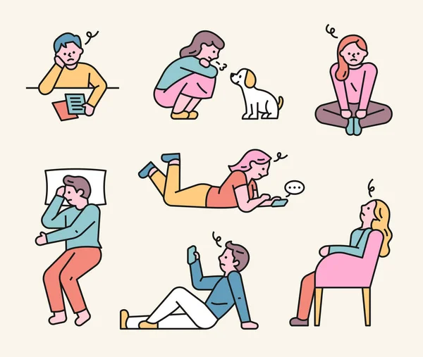 Différentes Poses Personnes Qui Sont Troublées Stressées Illustration Vectorielle Minimale — Image vectorielle