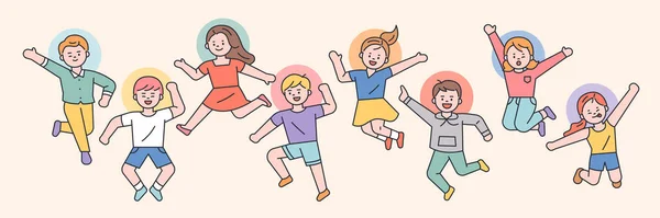 Милые Дети Счастливо Прыгают Плоский Дизайн Минимальная Векторная Иллюстрация — стоковый вектор