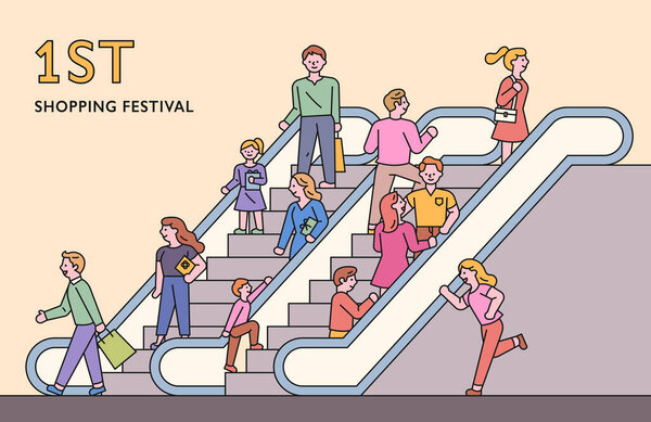 Действия, которые не должны быть сделаны на эскалаторе. Плакат с предупреждением. плоский дизайн минимальная векторная иллюстрация.