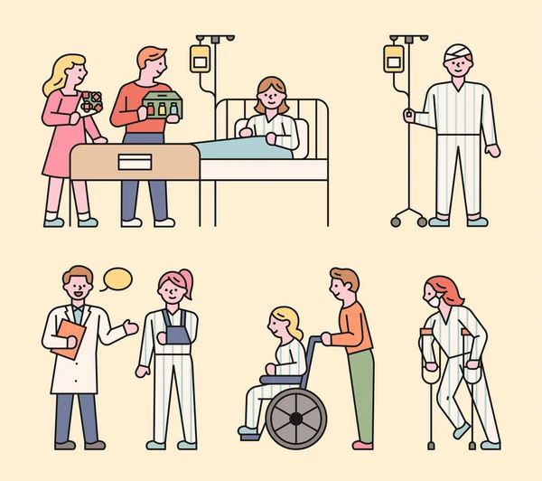 Krankenhauspatienten Freunde Und Ärzte Flaches Design Minimale Vektorillustration — Stockvektor