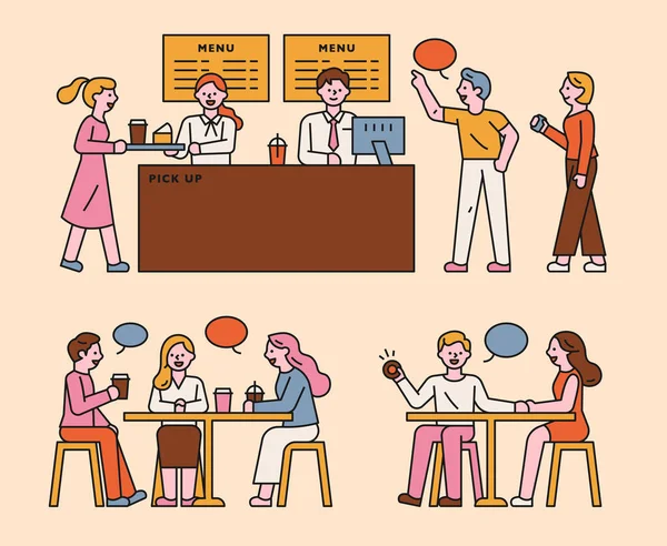 Les Clients Qui Commandent Dans Les Cafés Bavardent — Image vectorielle