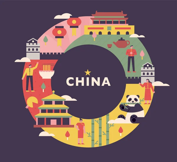 Les Symboles Chinois Sont Placés Sur Plan Circulaire — Image vectorielle