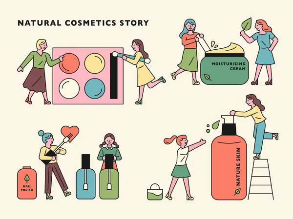 Große Kosmetische Produkte Und Menschen — Stockvektor