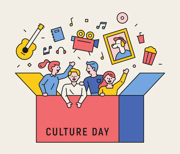 Dia Cultura Pessoas Ícones Culturais Saem Caixa —  Vetores de Stock