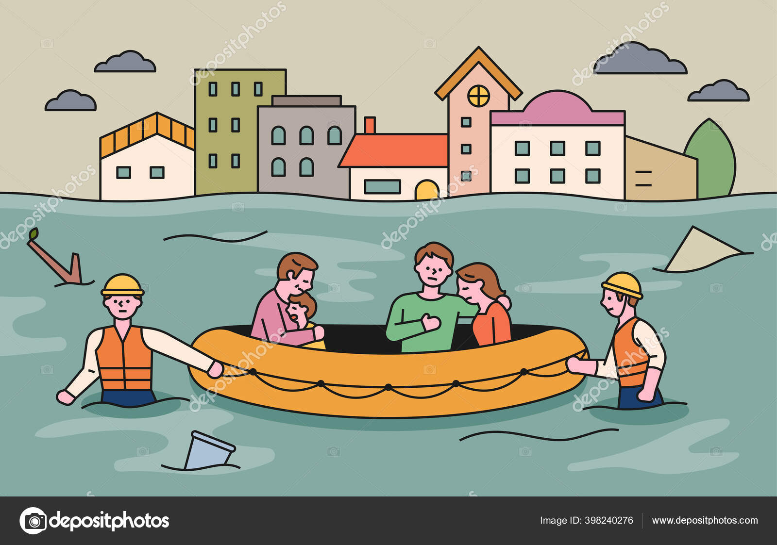 Flooded City Rescue Workers Saving Citizens Boat Flat Design Style Stock  Vector Image by ©.com #398240276