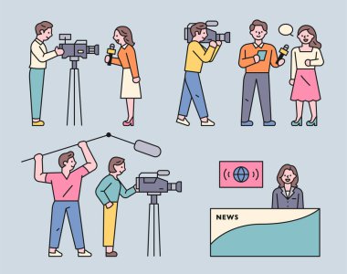 Haberleri sunan insanlar. düz tasarım biçimi asgari vektör çizimi.