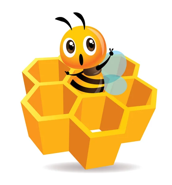 Cartoon Schattig Bee Blijven Cel Van Honing Honing Cellen Honingraat — Stockvector